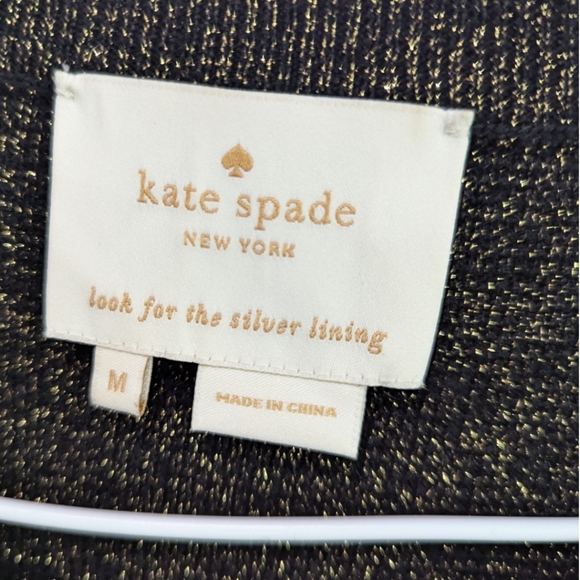 KATE SPADE Freyda Sparkle Stripe Wool Blend Knit Black Gold Dress Sz M 388$ - Picture 6 of 6